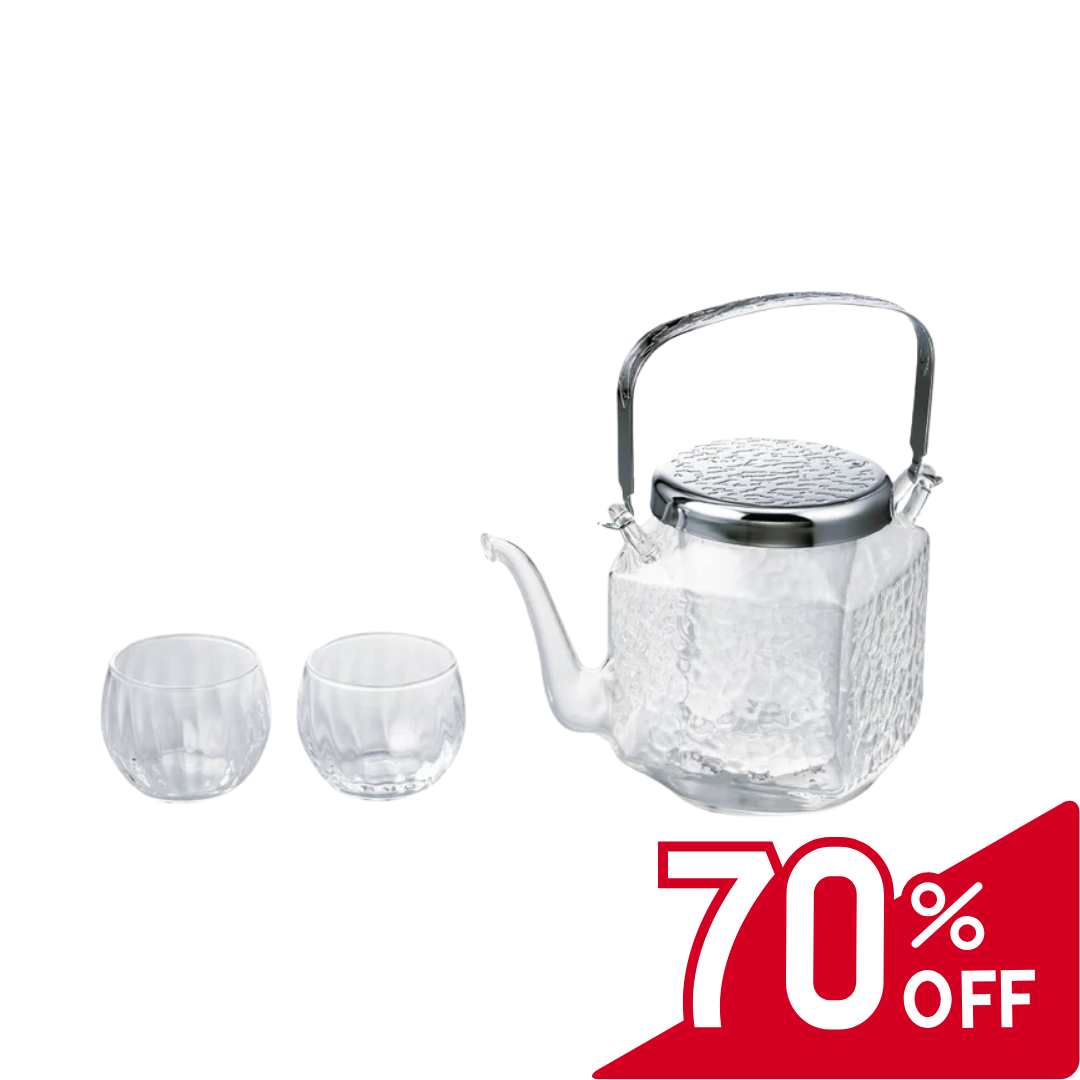 HARIO SAKE COOLER POT GLASS SQUARE 360ML W/2 CUPS SET