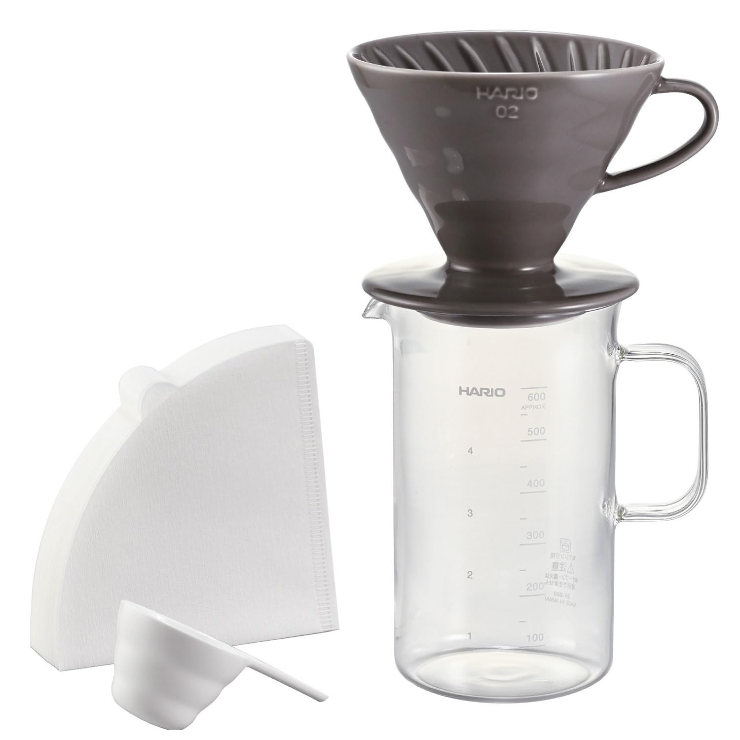 HARIO V60 CERAMIC DRIPPER 02 SET C/W BEAKER SERVER (GRAY)