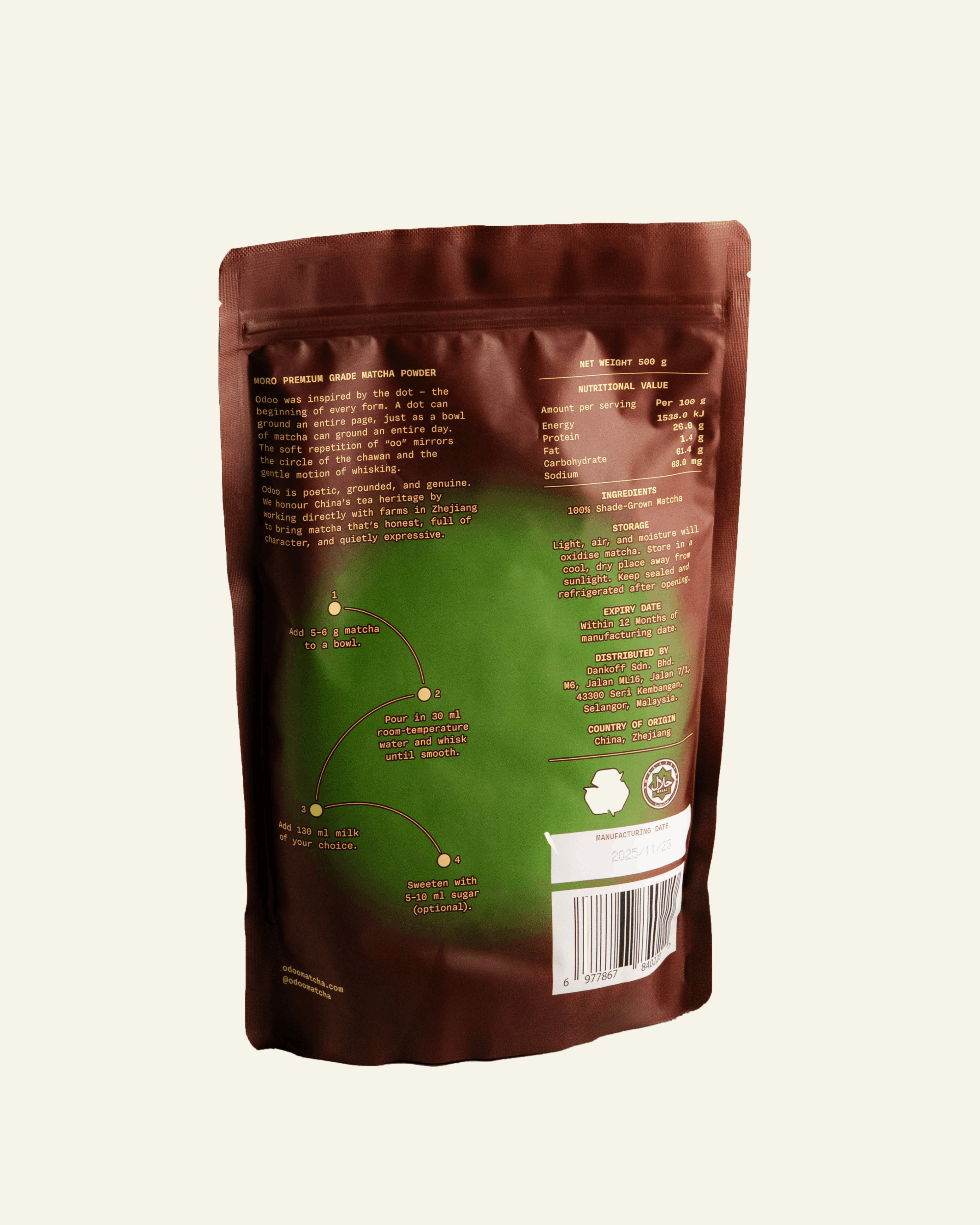 Odoo MORO Matcha Powder 500g Premium Grade