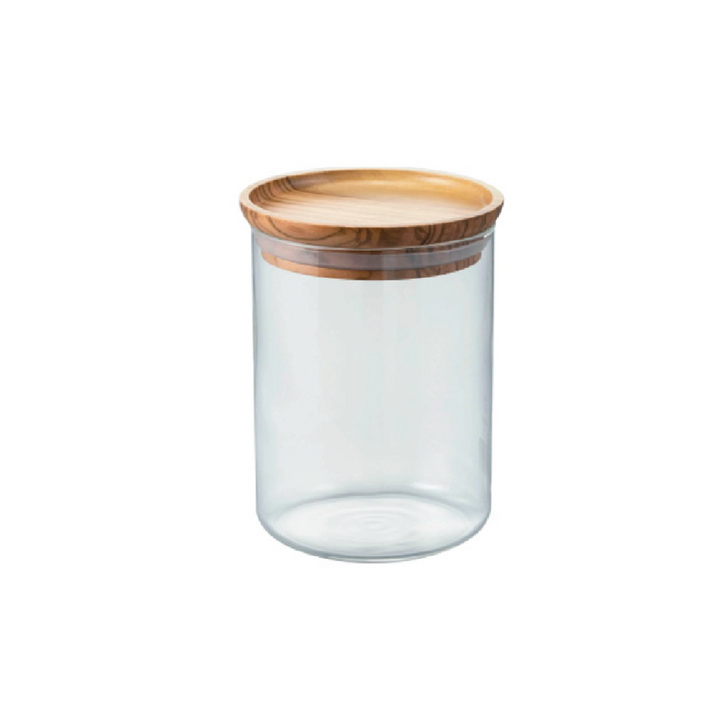SIMPLY HARIO GLASS CANISTER 200G OLIVE WOOD
