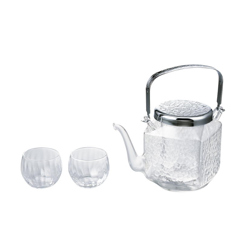 HARIO SAKE COOLER POT GLASS SQUARE 360ML W/2 CUPS SET